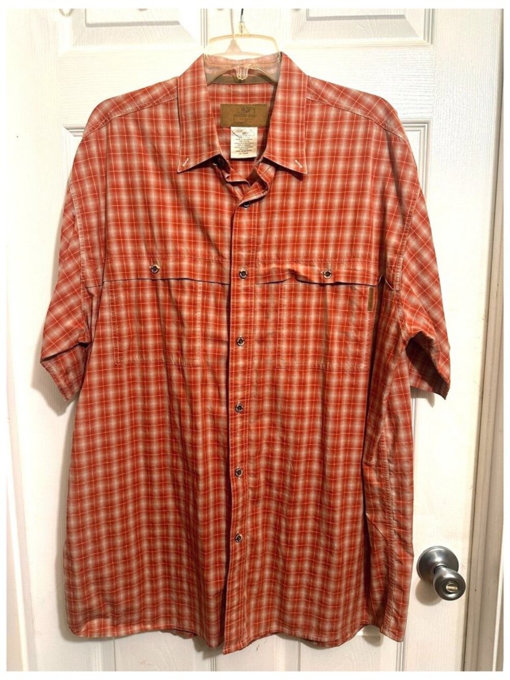 Mossy Oak Men's Orange Plaid Short Sleeve Shirt Top Button Down Collar Size XL
